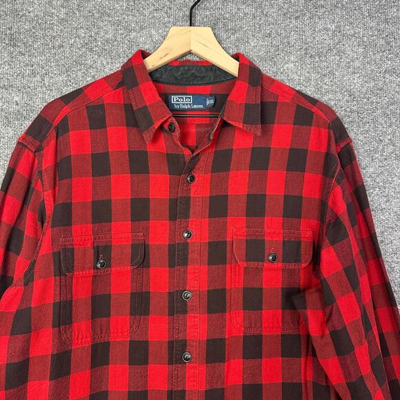 VINTAGE POLO‎ RALPH LAUREN BUFFALO RED PLAIN BUTTON DOWN SZ XL - Picture 3 of 8